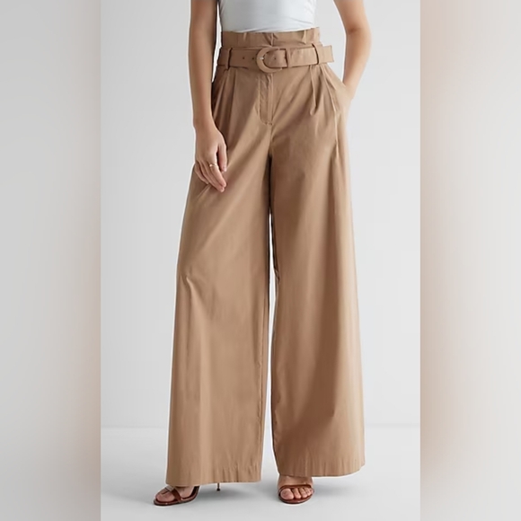 Express Pants - Womens Express Super High Rise Paperbag Wide‎ Leg Pants